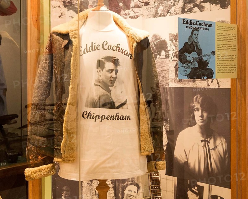 Memorial to Eddie Cochran (1938-1960) who died at Rowden Hill, Box, with permission of Chippenham museum, Wiltshire, England, UK