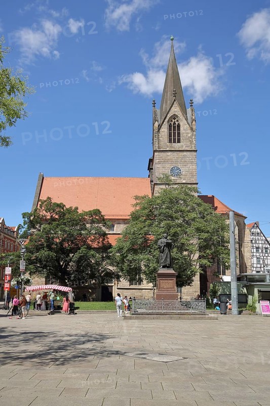 Gothic Merchant Church and Martin Luther Monument, Luther Monument, Anger, Erfurt, Thuringia, Germany, Europe