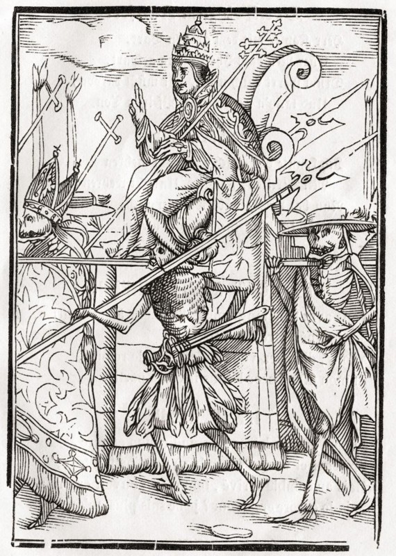 Der Tod kommt für den Papst aus Der Todten Tanz, erschienen in Basel 1843, Death comes for the Pope From Der Todten Tanz or The Dance of Death published Basel 1843, Historic, digitally restored reproduction from a 19th century original, Record date not stated