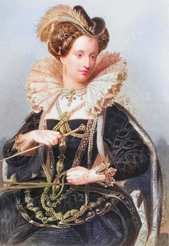 Elizabeth I, 1533-1603, Queen of England 1558-1603, engraved by W. Holl after E. Corbould. From the book The Queens of England, Volume II by Sydney Wilmot. Published in London c. 1890, Historic, digitally restored reproduction from a 19th century original, Record date not stated