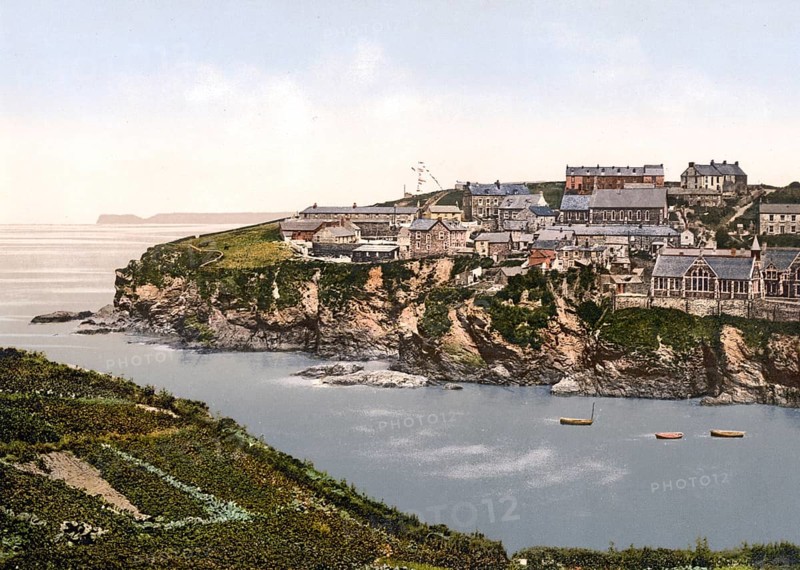 Port Isaac, fishing village on the north coast of the county of Cornwall in south-west England, Historical, around 1900, digitally restored reproduction after an original from the 19th century Port Isaac, fishing village on the north coast of the county of Cornwall in south-west England, Historical, around 1900, digitally restored reproduction after an original from the 19th century