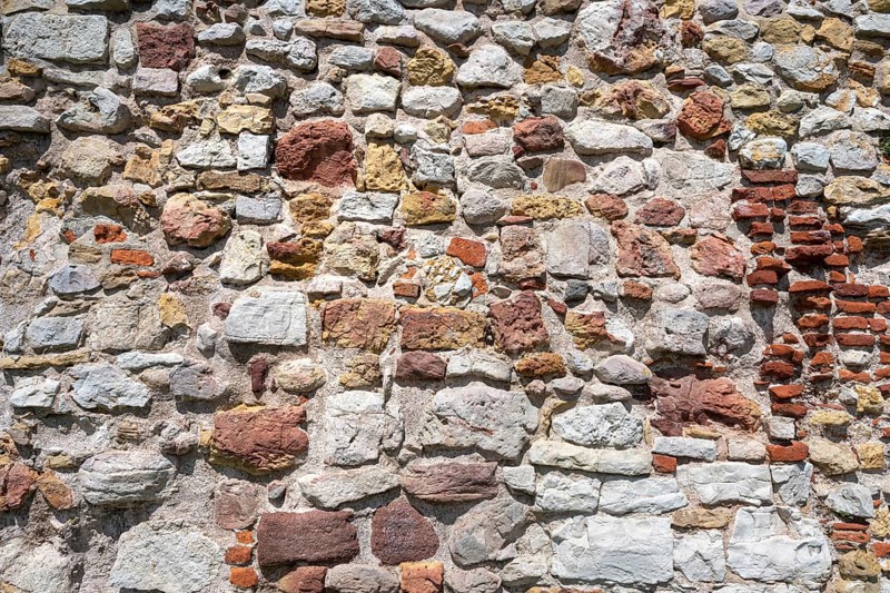 Wall stones with different types of stone, full-size, Staufen Castle ruins, Staufen im Breisgau, Markgräflerland, Black Forest, Baden-Württemberg, Germany, Europe