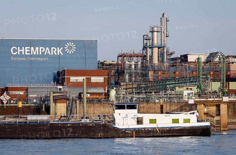 Leverkusen, North Rhine-Westphalia, Germany - Bayer Chempark Leverkusen, plant site on the Rhine, one third of all chemical production in North Rhine-Westphalia takes place here, the operating company of the Chempark is Currenta, formerly Bayer Industry Services