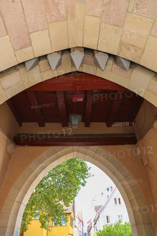 Reutlingen garden gate, first mentioned as Neues Tor in 1392. historical building, town gate, detail, Reutlingen, Baden-Württemberg, Germany, Europe