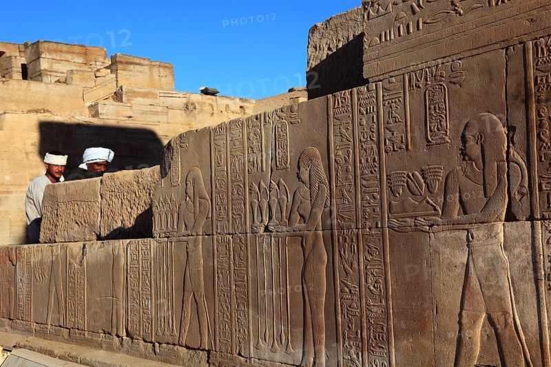 Reliefs and engravings on the walls of the Kom Ombo Temple on the Nile, Africa, Upper Egypt, Egypt, Africa