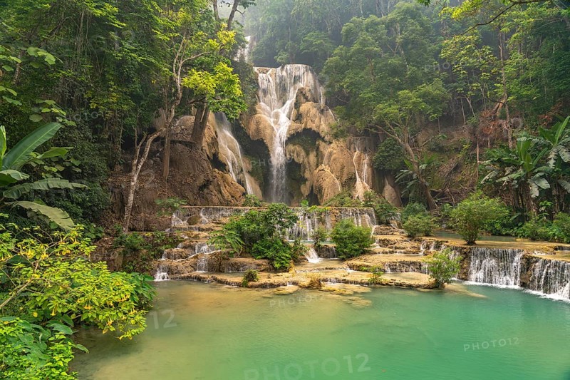 The multi-levelled Kuang Si waterfall near Luang Prabang, Laos, Asia