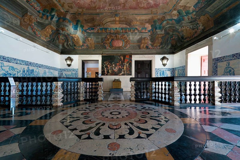 Church and Monastery of Sao Vicente de Fora, Entrance Hall with painted ceiling evocating The Triumph of Saint Augustine over the Heresy, Lisbon, Portugal, Europe