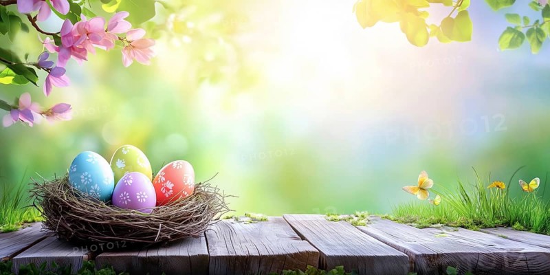 Painted Easter eggs for Easter in spring Greeting card with text free space Copyspace Banner decoration in Stuttgart, Germany, AI generated, Europe