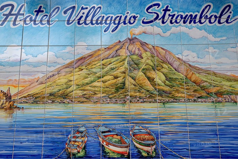 Painted wall tiles, Hotel Villagio Stromboli, Stromboli Island, Lipari Islands, Italy, Europe