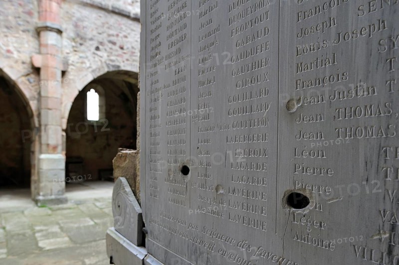 Bullet holes inside the church. The burnt village of Oradour-sur-Glane was destroyed on 10 June 1944 when 642 of its inhabitants, including woman and children, were massacred by a German Waffen SS company, Limousin, France, Europe