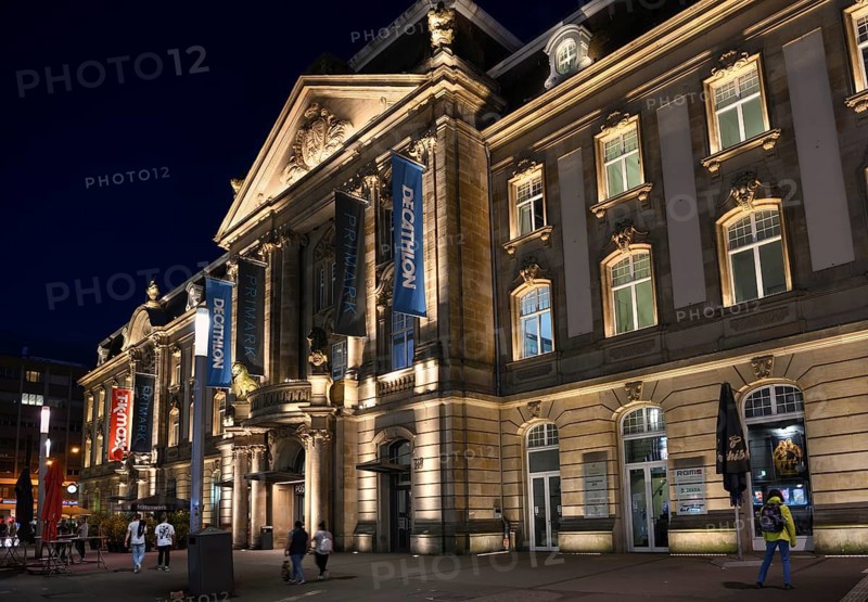 Postgalerie by night, Karlsruhe, Baden-Württemberg, Germany, Europe