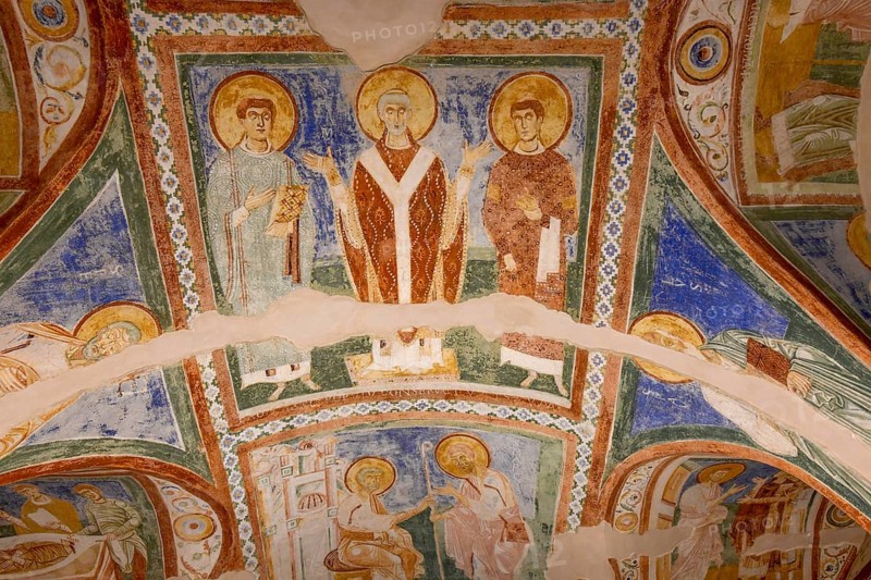 Frescoes from the 12th century in the crypt of the Basilica of Santa Maria Assunta, Unesco World Heritage Site, Aquileia, Friuli Venezia Giulia Region, Italy, Europe