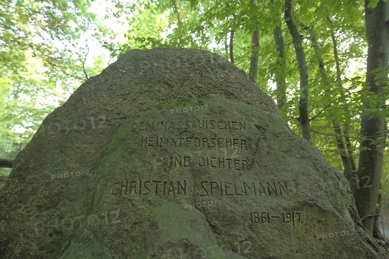 Memorial stone with inscription to Nassau local historian Christian Spielmann, Nassau, researcher, Wiesbaden, Taunus, Hesse, Germany, Europe