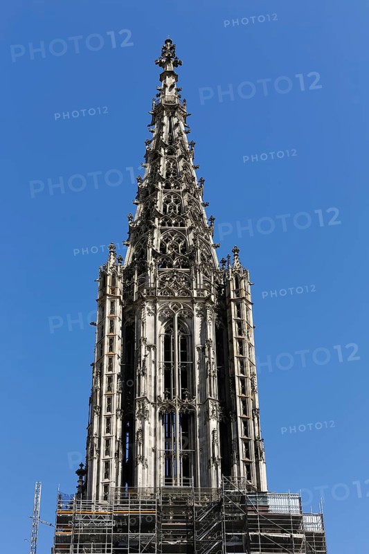 Ulm Cathedral, west tower, Cathedral of Our Lady in Ulm, Gothic architectural style, sacred building, Protestant church, scaffolding, renovation, construction site, Ulm, Baden-Württemberg, Germany, Europe
