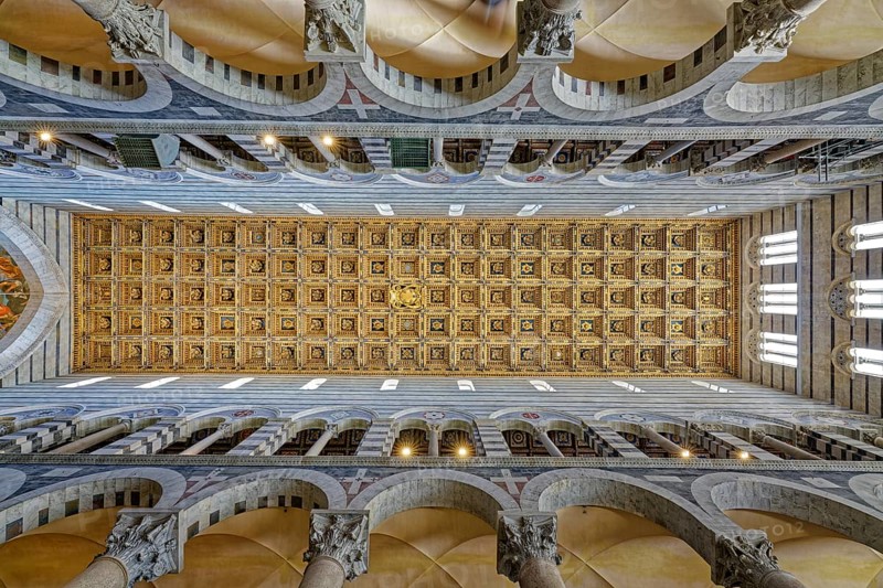 Romanesque nave with Renaissance coffered ceiling, Cathedral, Cattedrale Metropolitana Primaziale di Santa Maria Assunta, Miracles Square, Piazza dei Miracoli also Campo dei Miracoli, Piazza del Duomo, Pisa, Tuscany, Italy, UNESCO World Heritage Site, Europe