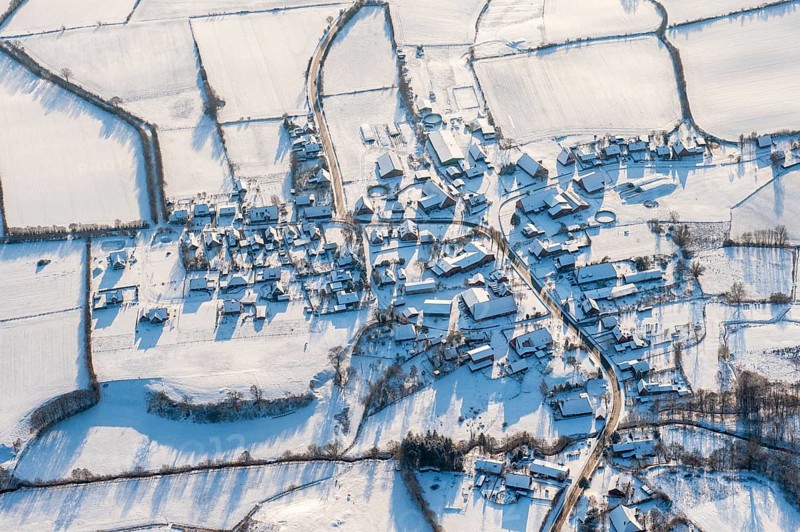 Duchy of Lauenburg village, aerial view, snow, winter, cold, house, building, Schleswig-Holstein, Germany, Europe