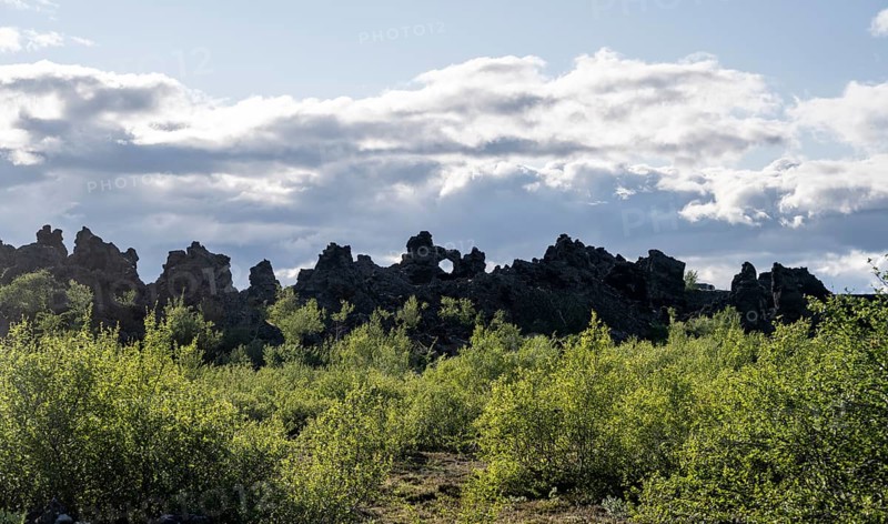 Rock arch, volcanic rock formations, Krafla volcanic landscape, Dimmuborgir lava fields, Mývatn, Iceland, Iceland, Europe