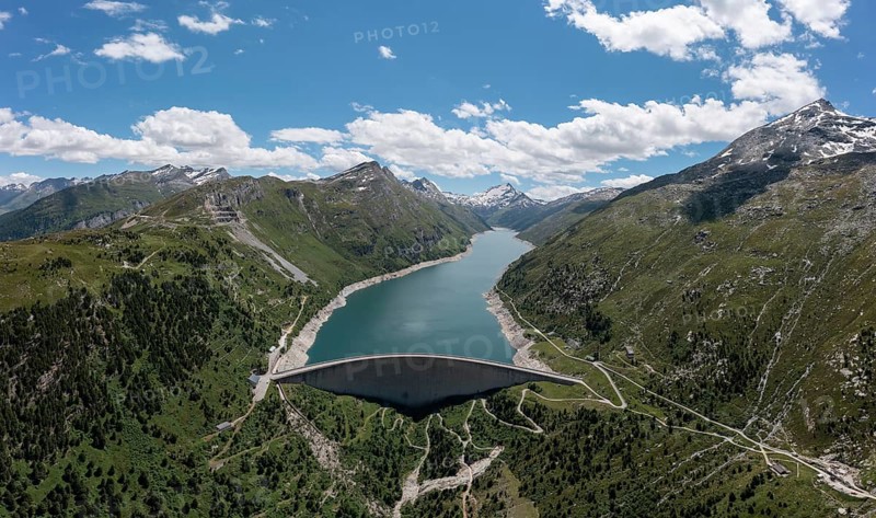 Aerial view of the Lago di Lei reservoir in the Valle di Lei in the border region Italy, Switzerland, Europe
