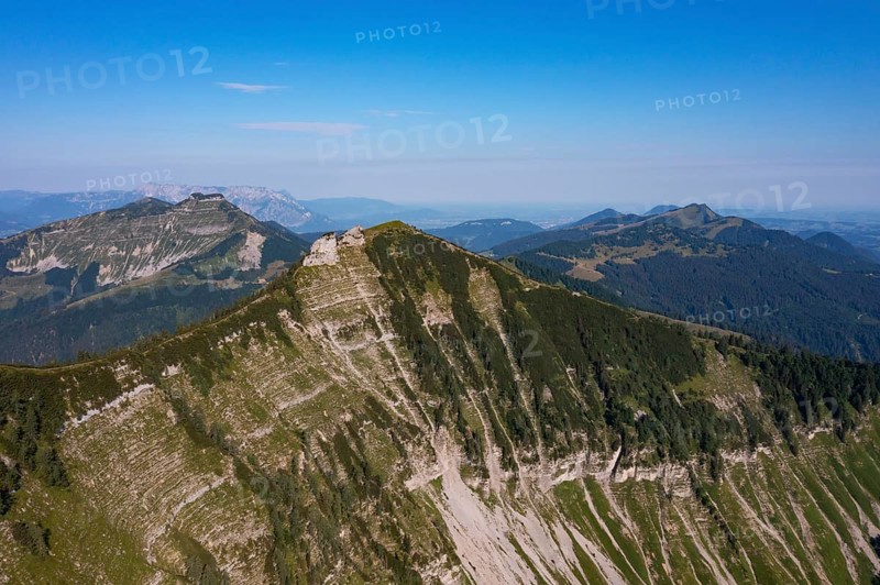 Drone shot, mountain landscape, summit massif of the Regenspitz, Osterhorngruppe, Salzkammergut, Land Salzburg, Austria, Europe