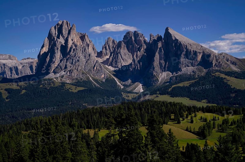 Langkofel and Plattkofel mountains, Alpe di Siusi, South Tyrol, Italy, Europe