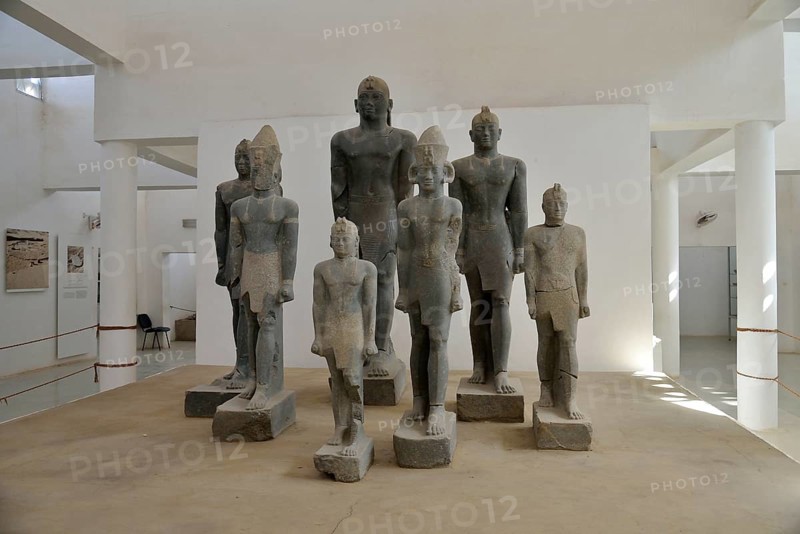 Seven granite statues, among others of Pharaoh Taharqa, 692-664 BC, found in 2003 by the Swiss archaeologist Charles Bonnet, Kerma Museum, Kerma, Nubia, Sudan, Africa