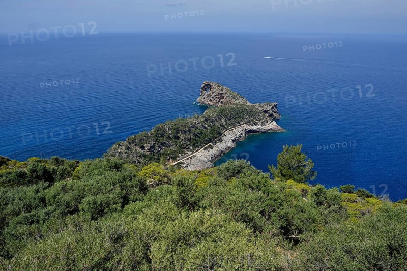 Sa Foradada peninsula with rock hole, between Deià and Valldemossa, Majorca, Balearic Islands, Spain, Europe