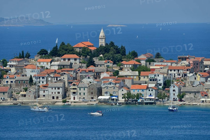 The historic centre of Primosten, Adriatic Sea, Šibenik-Knin, Dalmatia, Croatia, Europe