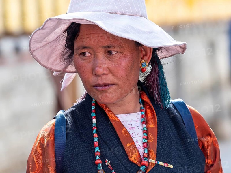 Tibetan woman, pilgrim in Xigaze, Tibet, China, Asia