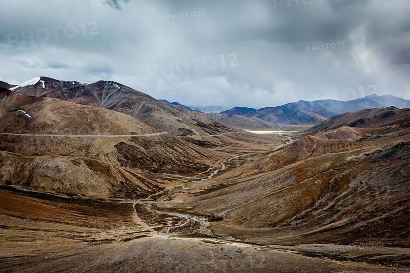View of Himalayas near Tanglang la Pass, mountain pass in Himalayas along the Leh-Manali highway. Ladakh, India, Asia