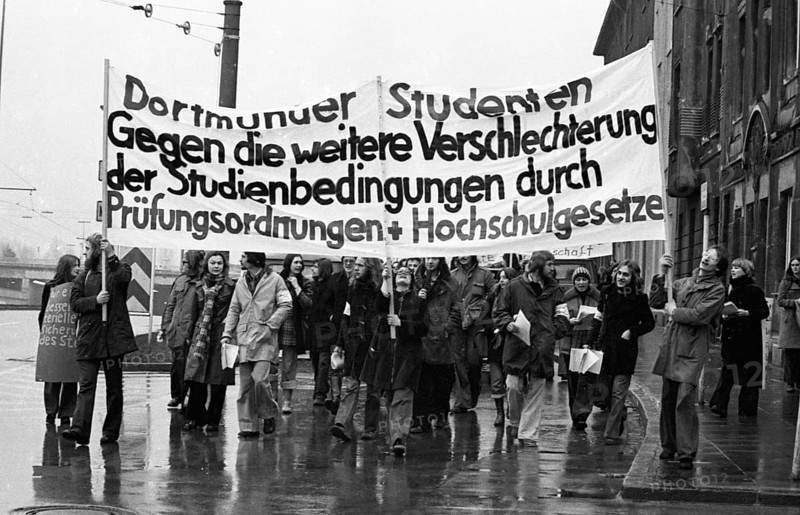 Students at Dortmund University demonstrated on 30.01.1975 against what they saw as a worsening of study conditions as a result of the Higher Education Framework Act (HRG), Germany, Europe