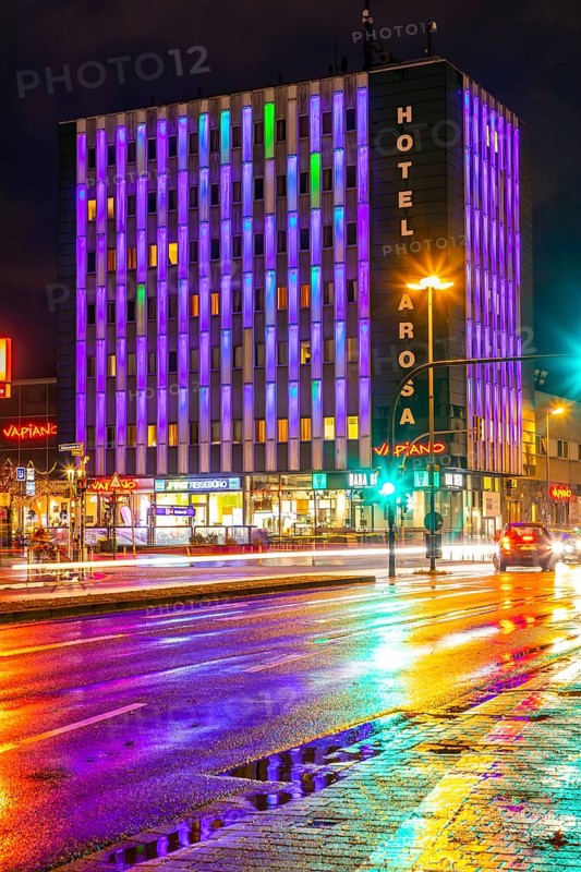 Novum Hotel Arosa Essen, with LED illuminated facade, in Essen Rüttenscheid, Essen, North Rhine-Westphalia, Germany, Europe