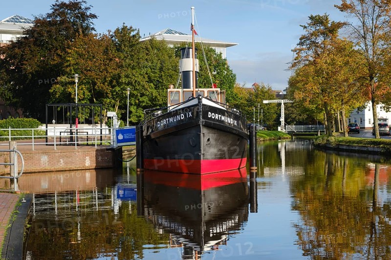 Dortmund IX, museum ship on the main canal, Maritime Adventure World, Papenburg, Emsland, Lower Saxony, Germany, Europe