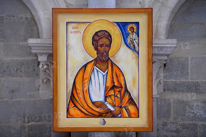 Image of St. James in the early Gothic basilica of Sainte-Marie-Madeleine, Way of St. James, Vézelay, Yonne department, Bourgogne-Franche-Comté region, Burgundy, France, Europe