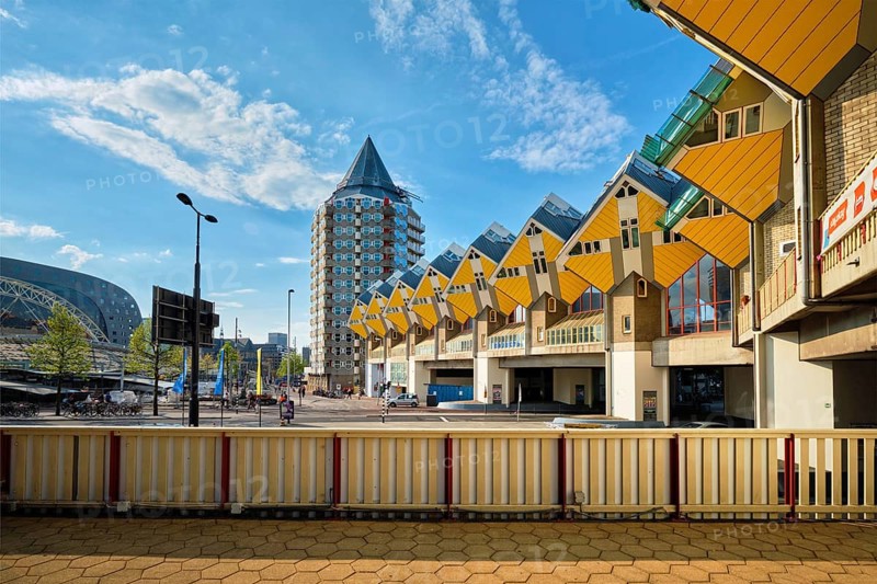 ROTTERDAM, NETHERLANDS, MAY 11, 2017: Cube houses, innovative cube-shaped houses designed by architect Piet Blom with idea to optimize space in Rotterdam, Netherlands now became a tourist attraction