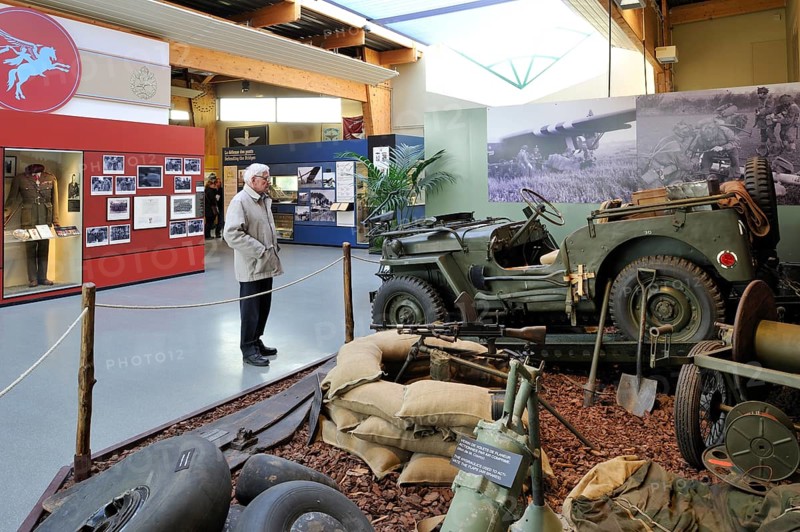 Jeep and weapons at the Pegasus Museum near Ouistreham, Normandy, France, Europe