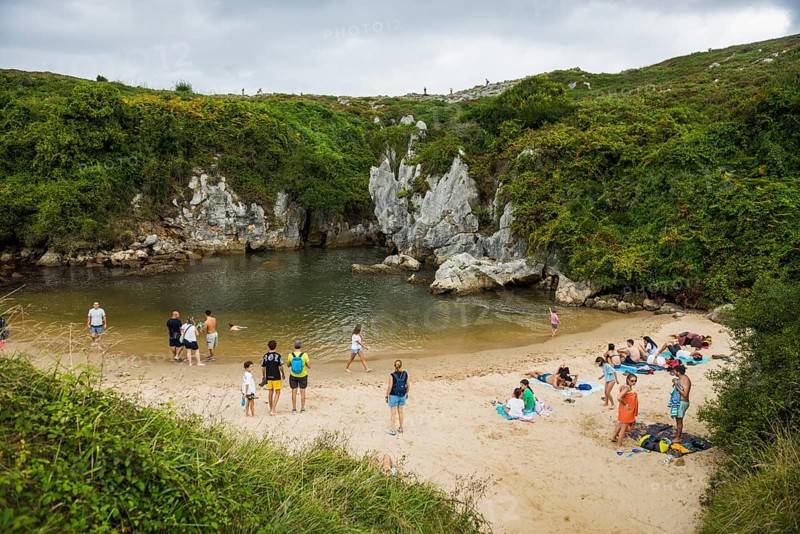 Beach, Playa de Gulpiyuri, near Llanes, Asturias, Asturias, Costa Verde, Northern Spain, Spain, Europe