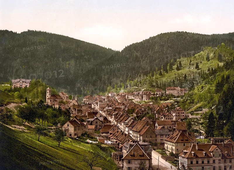 The town of Triberg, Black Forest, Baden-Württemberg, Historic, digitally enhanced reproduction of a photochrome print from 1898