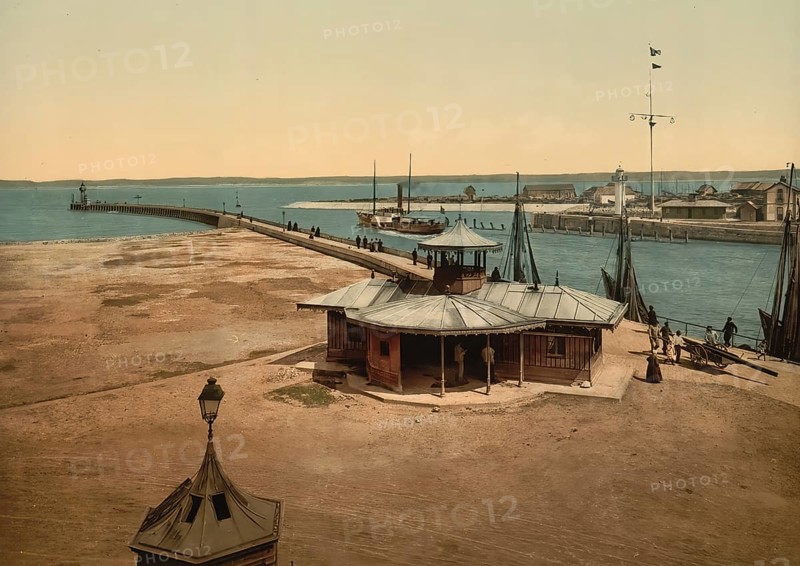 The Pier, Honfleur, France, c. 1890, Historic, digitally enhanced reproduction of a photochrome print from 1895, Europe
