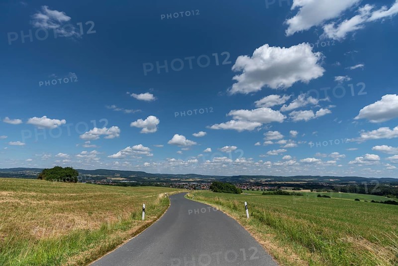 View of Franconian Switzerland, road leading to Markt Eckental, Middle Franconia, Bavaria, Germany, Europe
