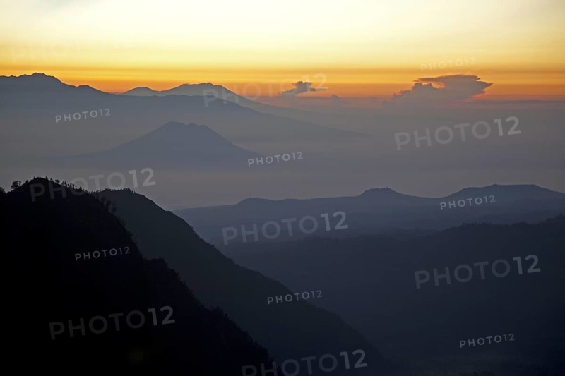 Sunrise seen from Mount Bromo, Gunung Bromo, active volcano and part of the Tengger massif, East Java, Indonesia, Asia