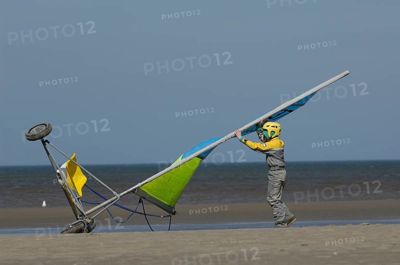 Shore sailing, sandyachting, land yachting on the beach of De Panne, Belgium, Europe
