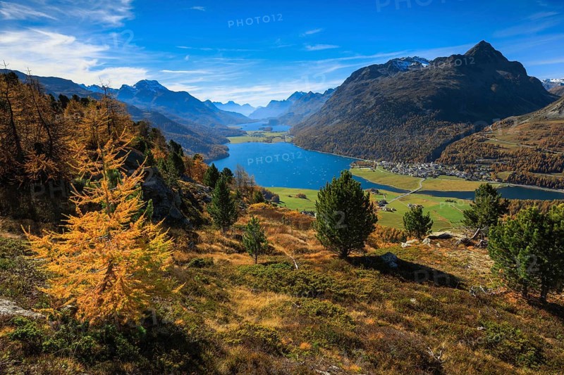 Lake Silvaplana and Silsersee, Upper Engadine, Grisons, Switzerland, Europe