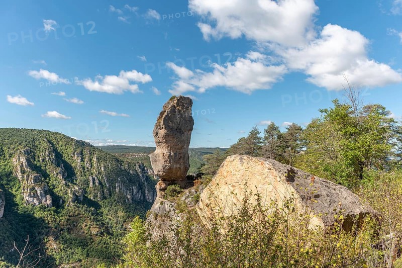 The vase of Sevres, spectacular rock in the Jontes Gorges. Le Rozier, Lozere, france