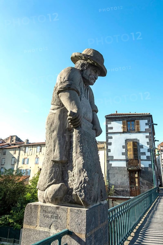 Maringues village. The monumental sculpture of the tanner. Puy de Dome dapartment. Auvergne-Rhone-Alpes. France