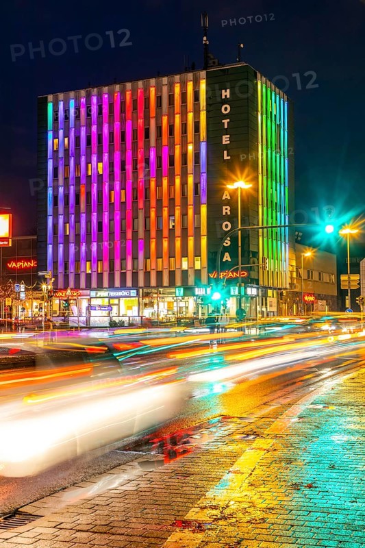 Novum Hotel Arosa Essen, with LED illuminated facade, in Essen Rüttenscheid, Essen, North Rhine-Westphalia, Germany, Europe