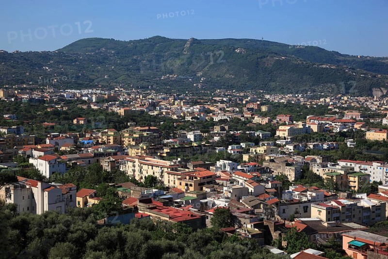 View over the bay of Penisola Sorrentina with the towns of Meta (front) and Sorrento, Campania, Italy, Europe