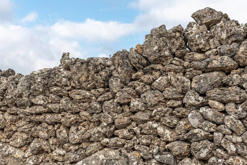 Stone wall on the Causse Mejean in the Cevennes. Aveyron, France, Europe