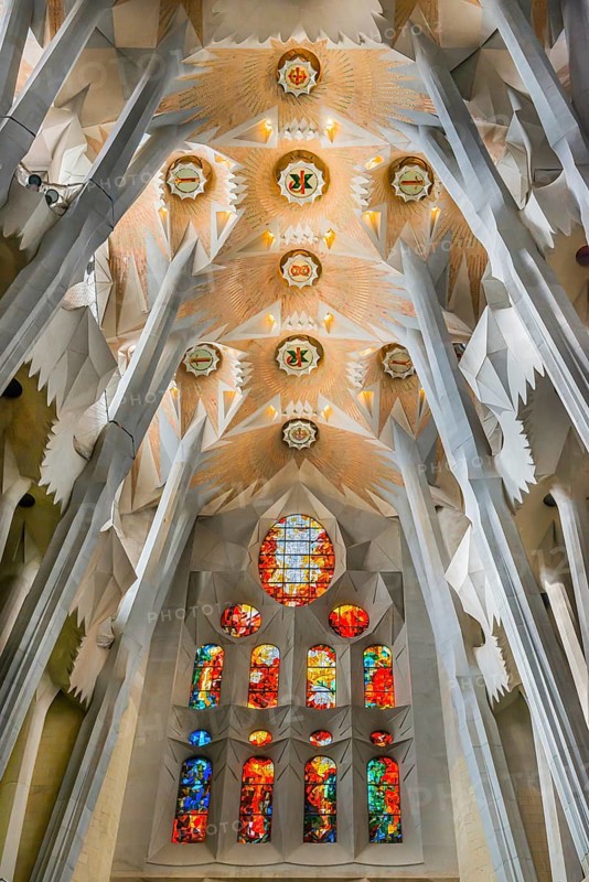 Interior of the Familia Sagrada, religion, Christianity, by the architect Antonio Gaudi in Barcelona, Spain, Europe