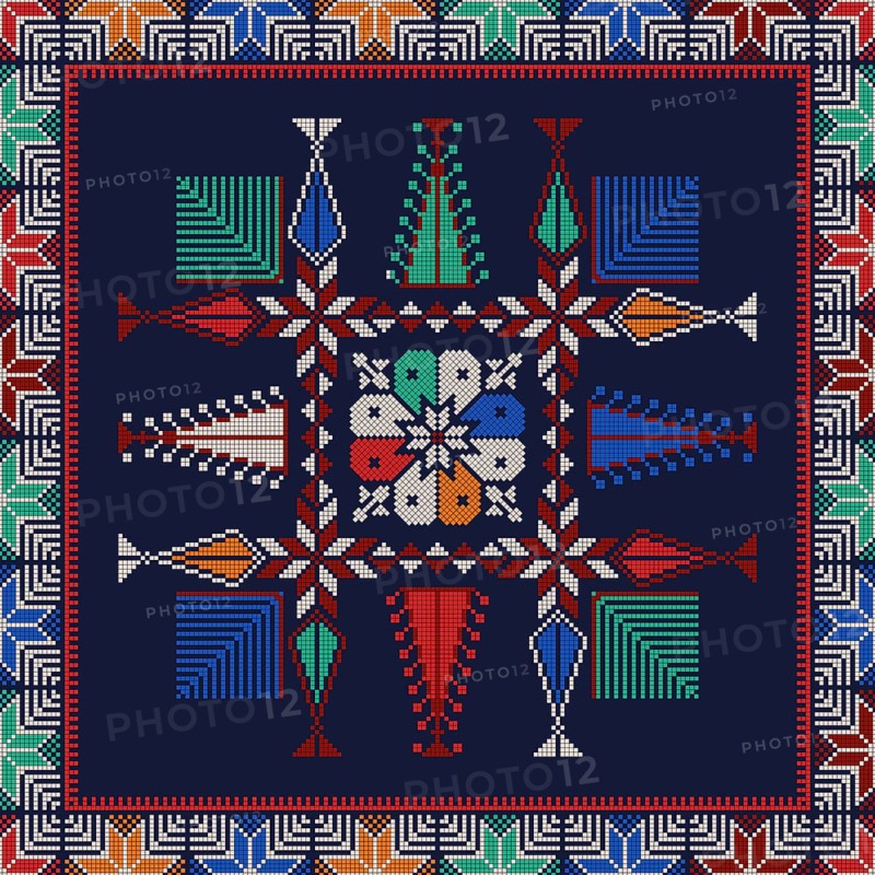 Decorative Palestinian seamless pattern in colors, traditional Tatreez embroidery, vector illustration