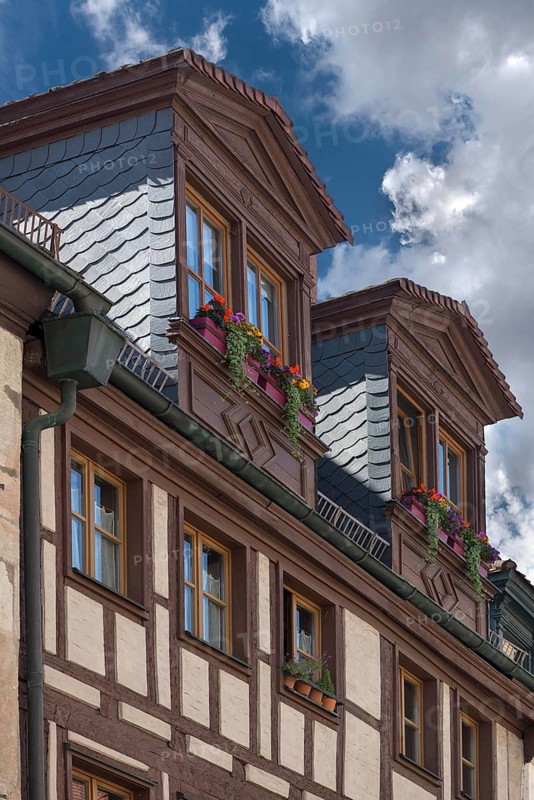 Historic residential building with roof core, Weißgerbergasse 35, Nuremberg, Middle Franconia, Bavaria, Germany, Europe